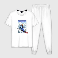 Пижама хлопковая мужская Лыжный Спорт, цвет: белый