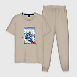 Пижама хлопковая мужская Лыжный Спорт, цвет: миндальный