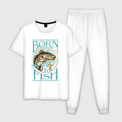 Пижама хлопковая мужская Born to Fish, цвет: белый