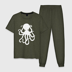Пижама хлопковая мужская Кракен-осьминог, цвет: меланж-хаки