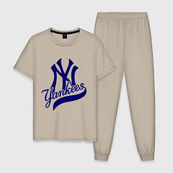 Пижама хлопковая мужская NY - Yankees, цвет: миндальный