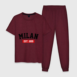 Пижама хлопковая мужская FC Milan Est. 1899, цвет: меланж-бордовый