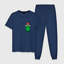 Пижама хлопковая мужская Марио в кармане, цвет: тёмно-синий