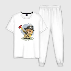 Пижама хлопковая мужская Медвежонок-пожарник, цвет: белый