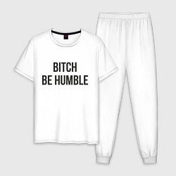 Пижама хлопковая мужская Bitch Be Humble, цвет: белый