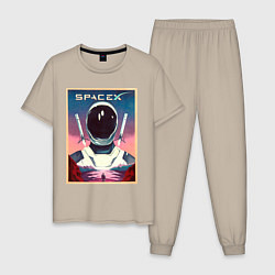 Пижама хлопковая мужская SpaceX: Astronaut, цвет: миндальный
