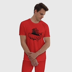 Пижама хлопковая мужская Whale forest, цвет: красный — фото 2