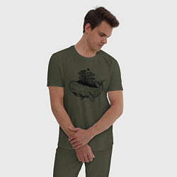 Пижама хлопковая мужская Whale forest, цвет: меланж-хаки — фото 2