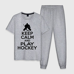 Пижама хлопковая мужская Keep Calm & Play Hockey, цвет: меланж