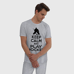 Пижама хлопковая мужская Keep Calm & Play Hockey, цвет: меланж — фото 2