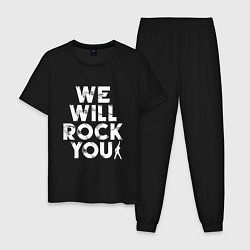 Пижама хлопковая мужская We Wil Rock You, цвет: черный