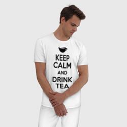 Пижама хлопковая мужская Keep Calm & Drink Tea, цвет: белый — фото 2