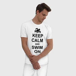 Пижама хлопковая мужская Keep Calm & Swim On, цвет: белый — фото 2