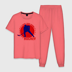 Пижама хлопковая мужская I love this Hockey, цвет: коралловый