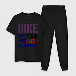 Пижама хлопковая мужская Bike eat sleep repeat, цвет: черный