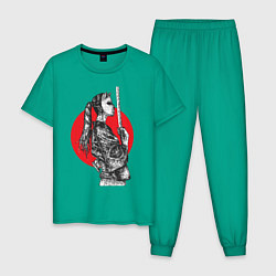 Пижама хлопковая мужская Самурай солнца, цвет: зеленый