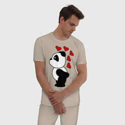 Пижама хлопковая мужская Поцелуй панды: для него, цвет: миндальный — фото 2