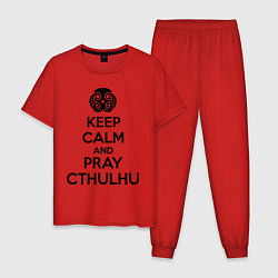 Пижама хлопковая мужская Keep Calm & Pray Cthulhu, цвет: красный