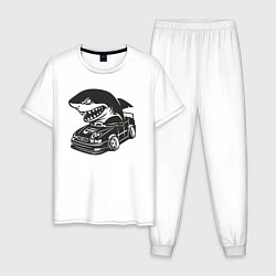 Пижама хлопковая мужская Акула на Тойоте, цвет: белый