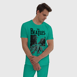 Пижама хлопковая мужская The Beatles: Mono Abbey Road, цвет: зеленый — фото 2