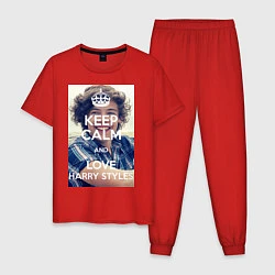 Пижама хлопковая мужская Keep Calm & Love Harry Styles, цвет: красный