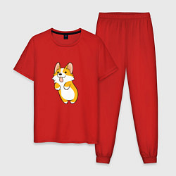 Пижама хлопковая мужская Корги лапочка, цвет: красный