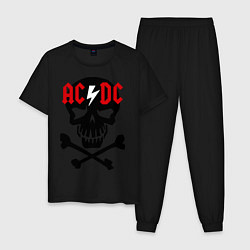 Пижама хлопковая мужская AC/DC Skull, цвет: черный