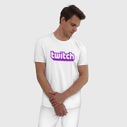 Пижама хлопковая мужская Twitch Logo, цвет: белый — фото 2