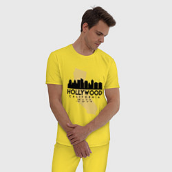 Пижама хлопковая мужская Голливуд - США цвета желтый — фото 2