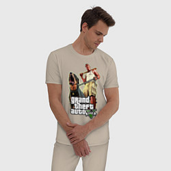 Пижама хлопковая мужская GTA 5: Man & Dog, цвет: миндальный — фото 2