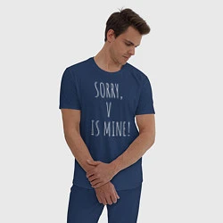 Пижама хлопковая мужская SORRY, V IS MINE!, цвет: тёмно-синий — фото 2