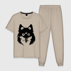 Пижама хлопковая мужская Одинокий волк цвета миндальный — фото 1
