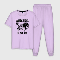 Пижама хлопковая мужская Monster in the gym цвета лаванда — фото 1