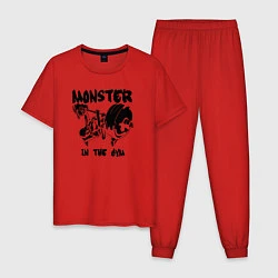 Пижама хлопковая мужская Monster in the gym, цвет: красный