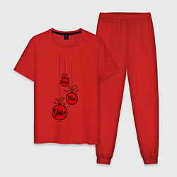 Пижама хлопковая мужская Шарики С новым годом, цвет: красный