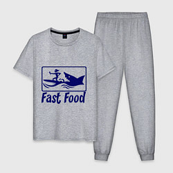 Пижама хлопковая мужская Shark fast food, цвет: меланж
