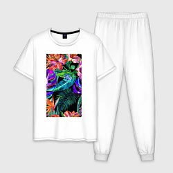 Пижама хлопковая мужская Красочные Тропики, цвет: белый