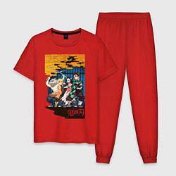 Пижама хлопковая мужская Demon Slayer, цвет: красный