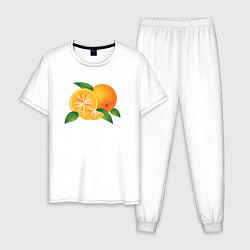 Пижама хлопковая мужская Апельсины, цвет: белый