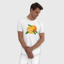 Пижама хлопковая мужская Апельсины, цвет: белый — фото 2