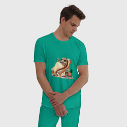 Пижама хлопковая мужская Отдыхай как тюлень, цвет: зеленый — фото 2