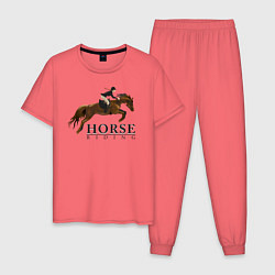 Пижама хлопковая мужская HORSE RIDING, цвет: коралловый