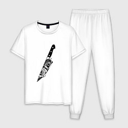 Пижама хлопковая мужская Нож В Цветах, цвет: белый