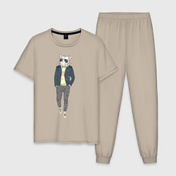 Пижама хлопковая мужская Крыса, цвет: миндальный