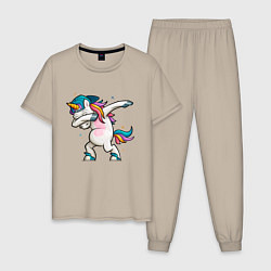 Пижама хлопковая мужская Единорог, цвет: миндальный