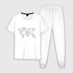 Пижама хлопковая мужская Карта мира-минимализм, цвет: белый
