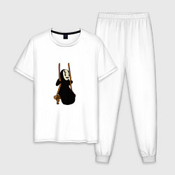 Пижама хлопковая мужская Безликий на качелях, цвет: белый