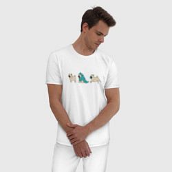 Пижама хлопковая мужская Смешные мопсы, цвет: белый — фото 2