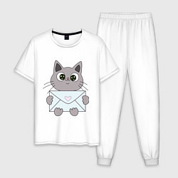 Пижама хлопковая мужская Котик, цвет: белый