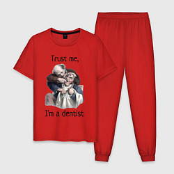 Пижама хлопковая мужская Trust me, I'm a dentist, цвет: красный